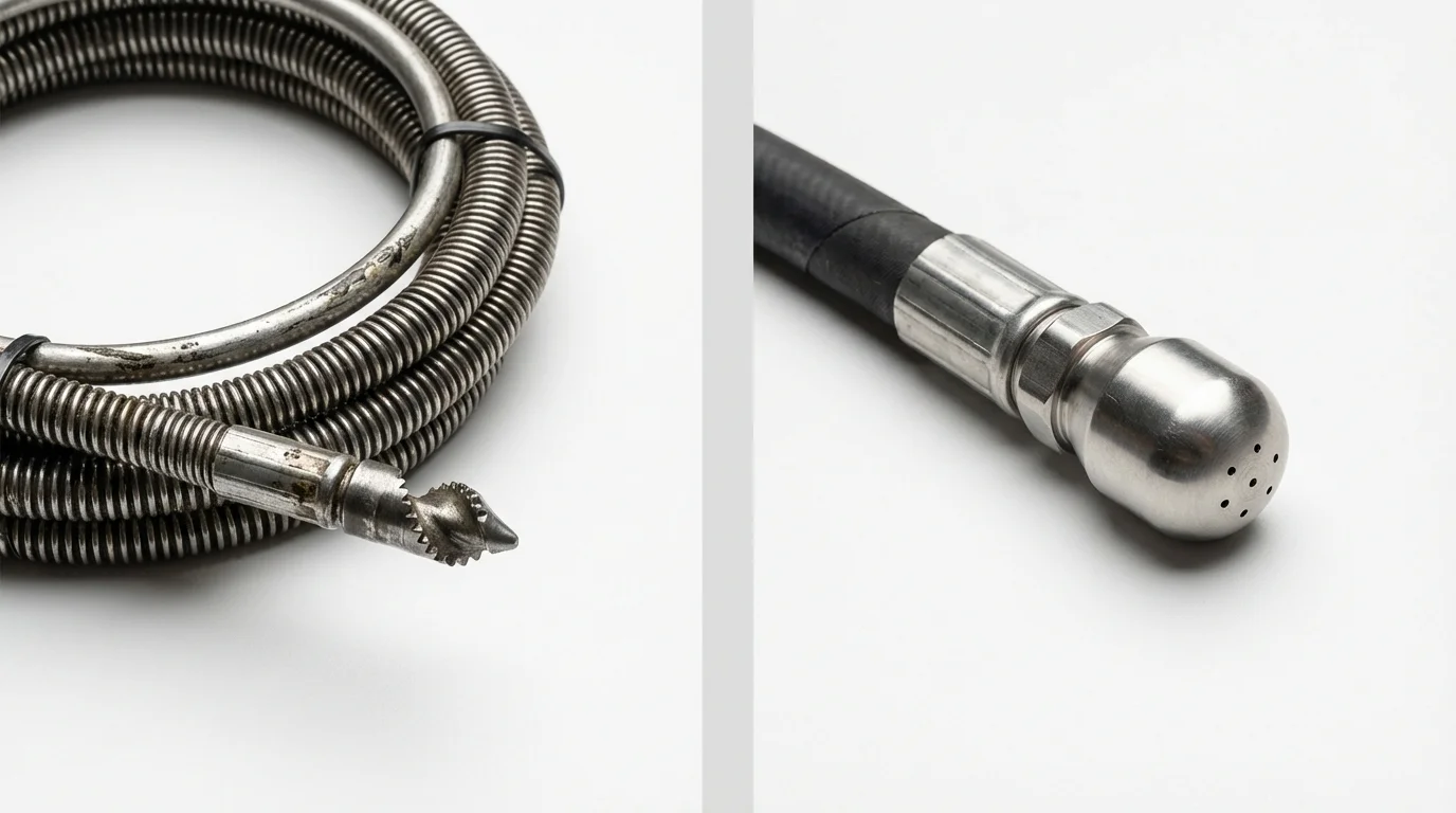 Drain snake cable and hydro jetting nozzle used for drain cleaning in Sidney, IA