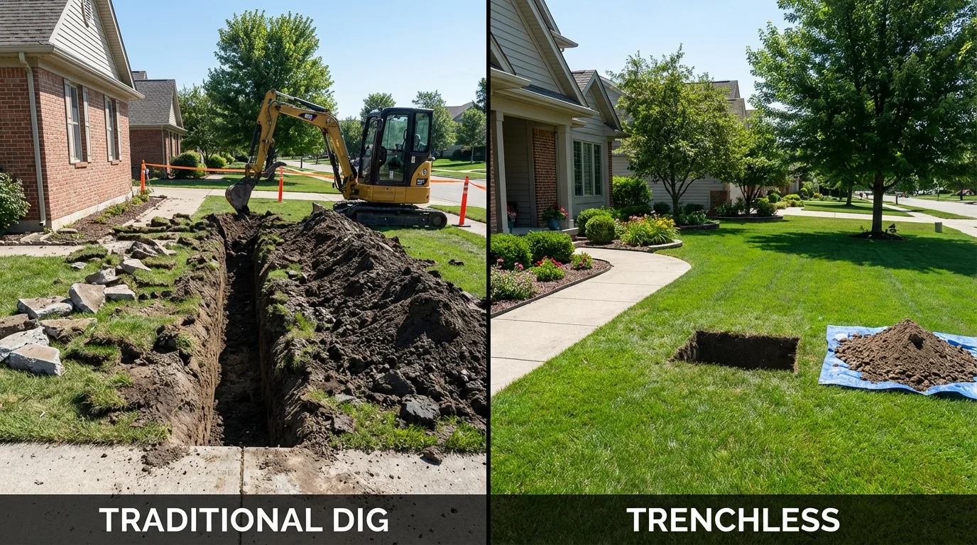 Trenchless sewer repair with minimal yard damage versus traditional excavation in Sidney, IA